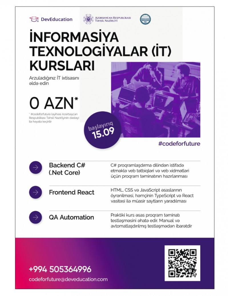 DevEducation IT kolleci Bakı Dövlət Universitetinin tələbələri üçün informasiya texnologiyaları sahəsində #Codeforfuture təhsil layihəsinə qoşulur