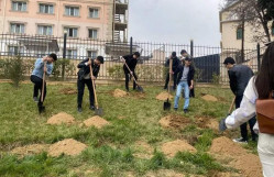 BDU-nun “Tələbə evi”nin qarşısında "Heydər Əliyev İli"nə həsr olunmuş ağacəkmə aksiyası