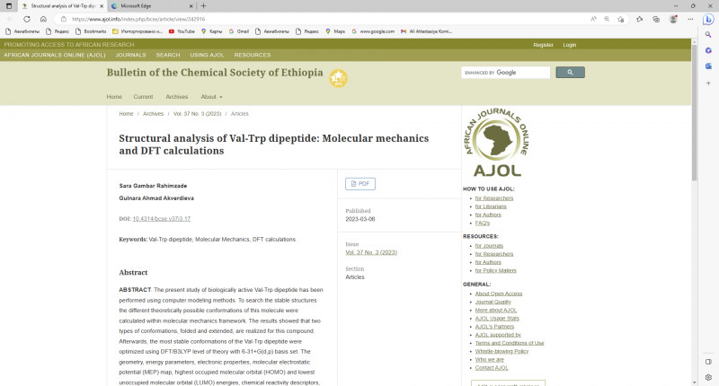 BDU-da bioloji aktiv dipeptidlərin modelləşdirilməsi üzrə tədqiqatlar davam edir