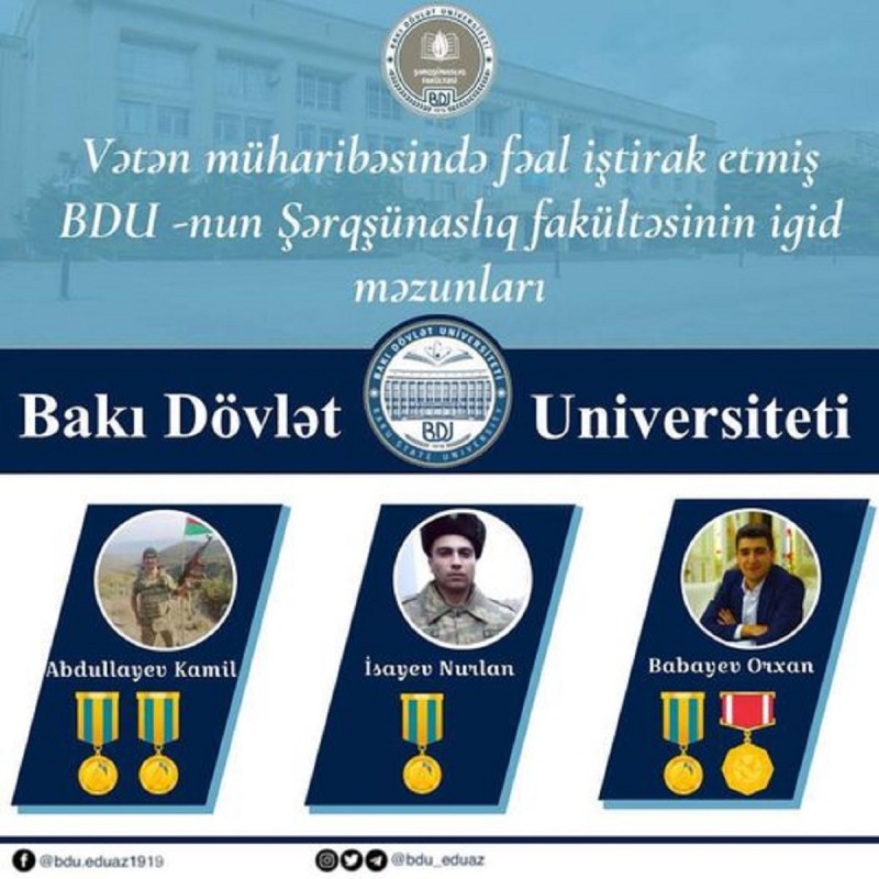 Şərqşünaslıq fakültəsinin 44 günlük Vətən müharibəsində  döyüşlərdə rəşadət göstərərək  medallara təltif olunmuş iştirakçıları