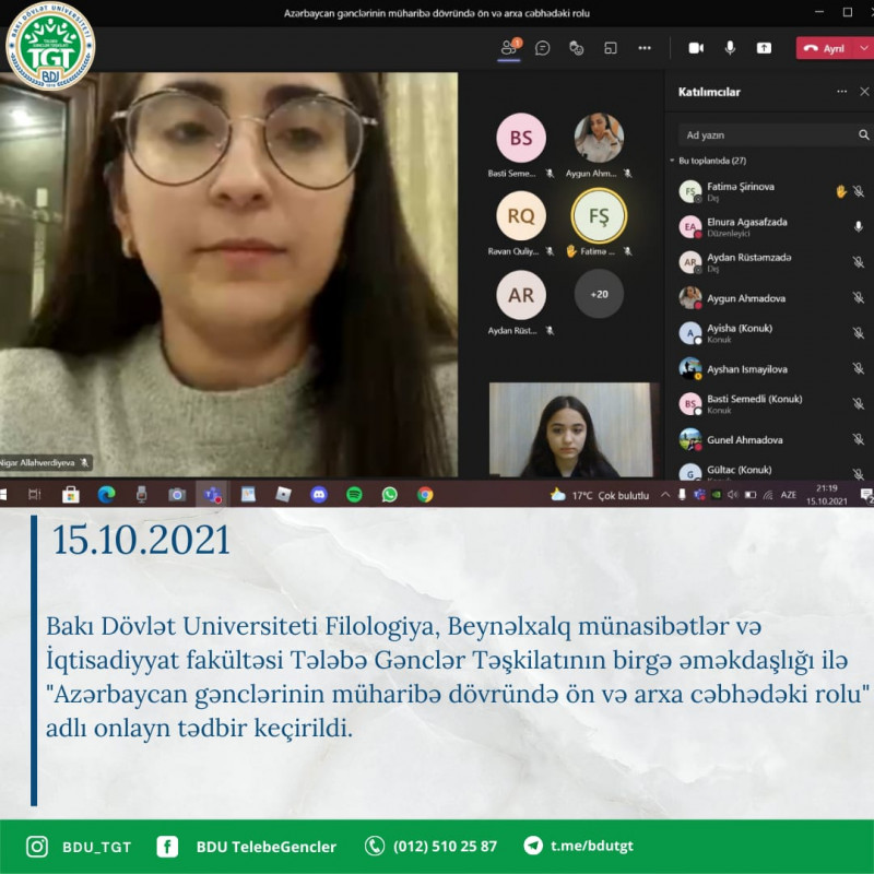 Tələbə Gənclər Təşkilatı “Azərbaycan gənclərinin müharibə dövründə ön və arxa cəbhədə rolu” adlı tədbir keçirib