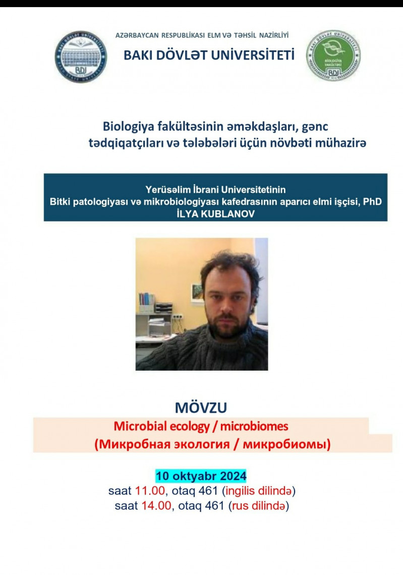 Yerüsəlimin İbrani Universitetinin aparıcı elmi işçisi PhD. İlya Kublanov növbəti elmi seminarda məruzə ilə çıxış edəcək