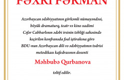 Məhbubə Qurbanova “Fəxri Fərman”la təltif olunub