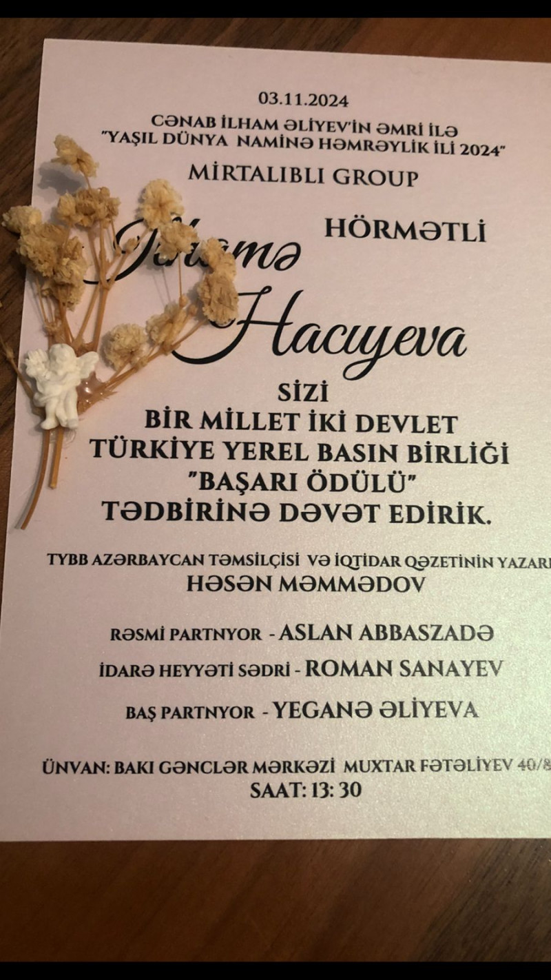 Professor İlhamə Hacıyeva “Başarı ödülü”nə layiq görülüb