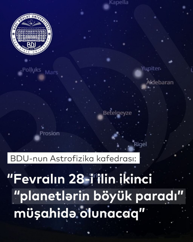  BDU-nun Fizika fakültəsinin Astrofizika kafedrası: “Fevralın 28-də ilin ikinci “planetlərin böyük paradı” müşahidə olunacaq”