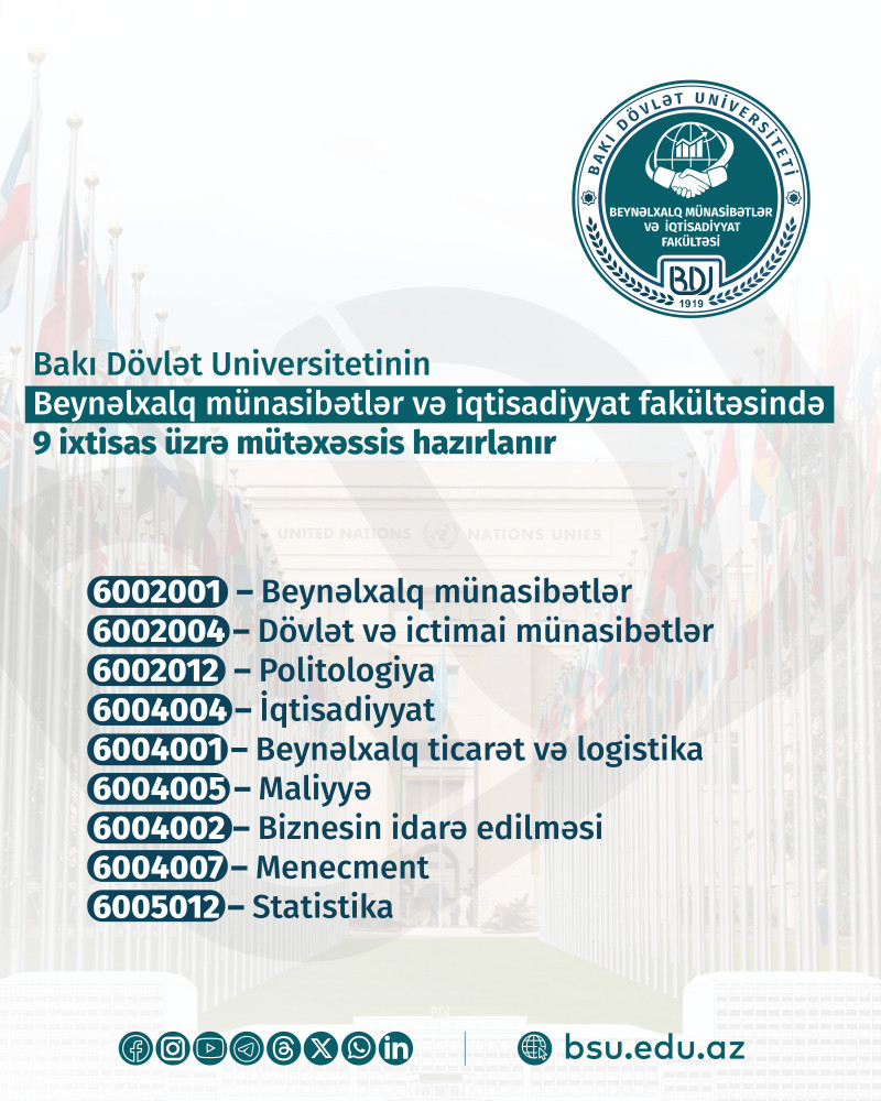 BDU-nun Beynəlxalq münasibətlər və iqtisadiyyat fakültəsində 9 ixtisas üzrə mütəxəssislər hazırlanır