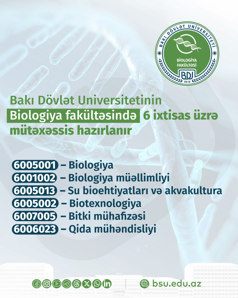 BDU-nun Biologiya fakültəsinə 6 ixtisas üzrə tələbə qəbulu aparılır