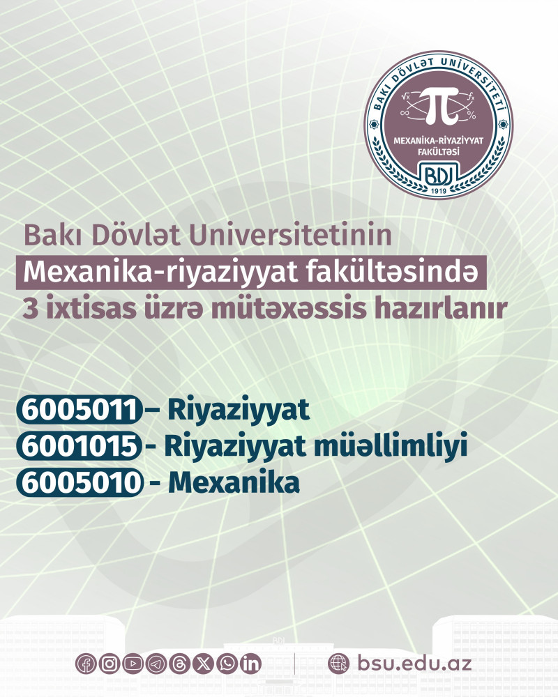 BDU-nun Mexanika-riyaziyyat fakültəsində 3 ixtisas üzrə mütəxəssis hazırlanır