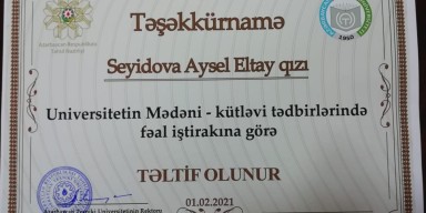 Azərbaycan Texniki Universitetinin rektoru BDU-nun Filologiya fakültəsinin tələbəsini təltif edib