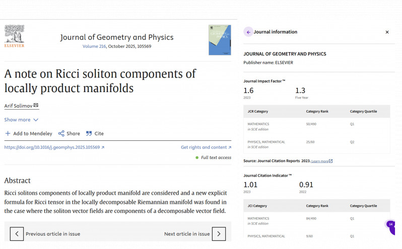 BDU-da diferensial həndəsənin aktual problemləri tədqiq edilir
