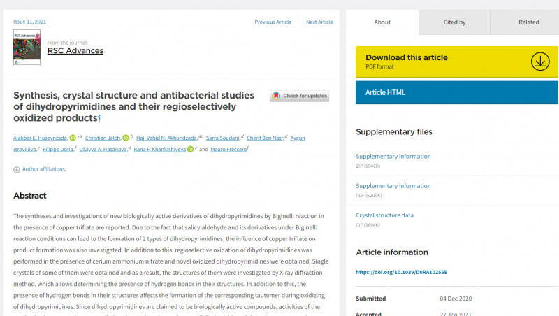 BDU-nun Sənaye kimyası elmi-tədqiqat laboratoriyasında beynəlxalq əməkdaşlıq çərçivəsində tətbiqi xarakterli nəticələr alınıb