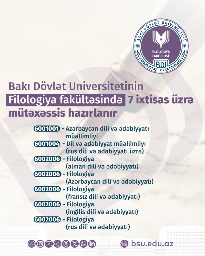 BDU-nun Filologiya fakültəsində 7 ixtisas üzrə kadrlar hazırlanır
