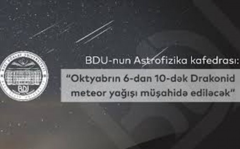BDU-nun Astrofizika kafedrası: “Oktyabrın 6-10-da Drakonid meteor yağışı müşahidə ediləcək”