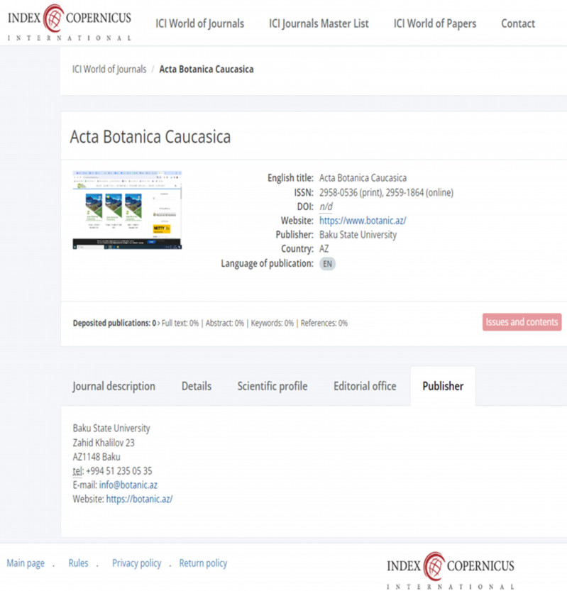 BDU-nun “Acta Botanica Caucasica” jurnalı daha bir nüfuzlu bazaya daxil edilib