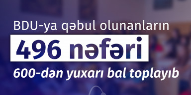BDU-ya qəbul olunanların 496 nəfəri 600-dən yuxarı bal toplayıb
