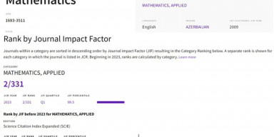 BDU-nun “Applied and Computational Mathematics” jurnalı “Web of Science” JIF Rank siyahısında 2-ci yerdə qərarlaşıb