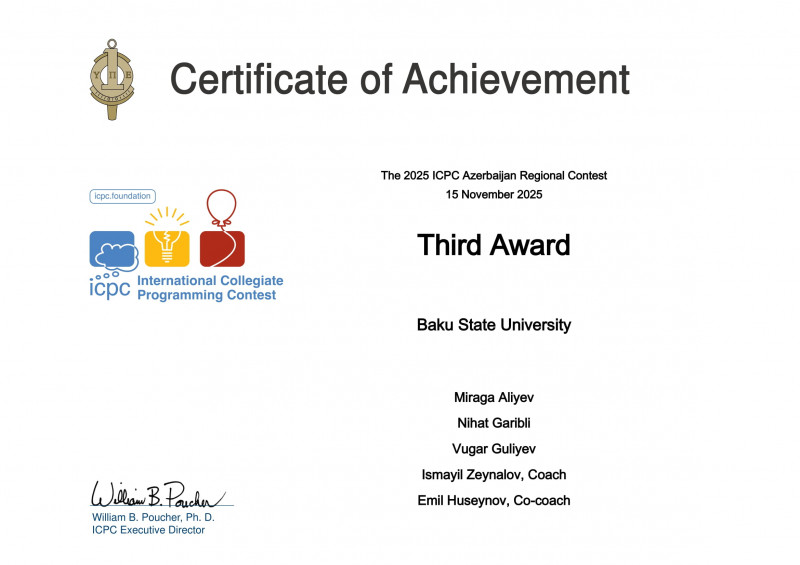 BDU komandası “50-ci ICPC – Universitetlərarası Beynəlxalq Proqramlaşdırma Müsabiqəsi”nin yarımfinalına vəsiqə qazanıb