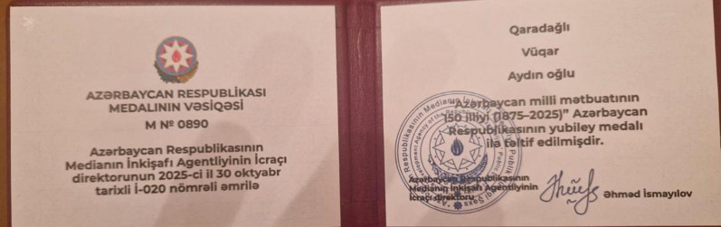 Şərqşünaslıq fakültəsinin Ərəb filologiyası kafedrasının müdüri f.e.d., prof. Vüqar Aydın oğlu Qaradağlı təltif olunub