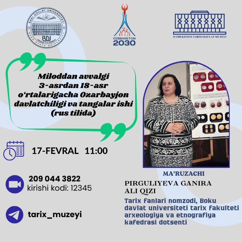 Qənirə Pirquliyeva Özbəkistan Tarix muzeyinin təşkil etdiyi Beynəlxalq seminarda çıxış edib
