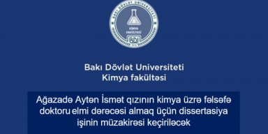 Aytən İsmət qızı Ağazadənin fəlsəfə doktoru elmi dərəcəsi almaq üçün elmi seminarda dissertasiya işinin müzakirəsi keçiriləcək