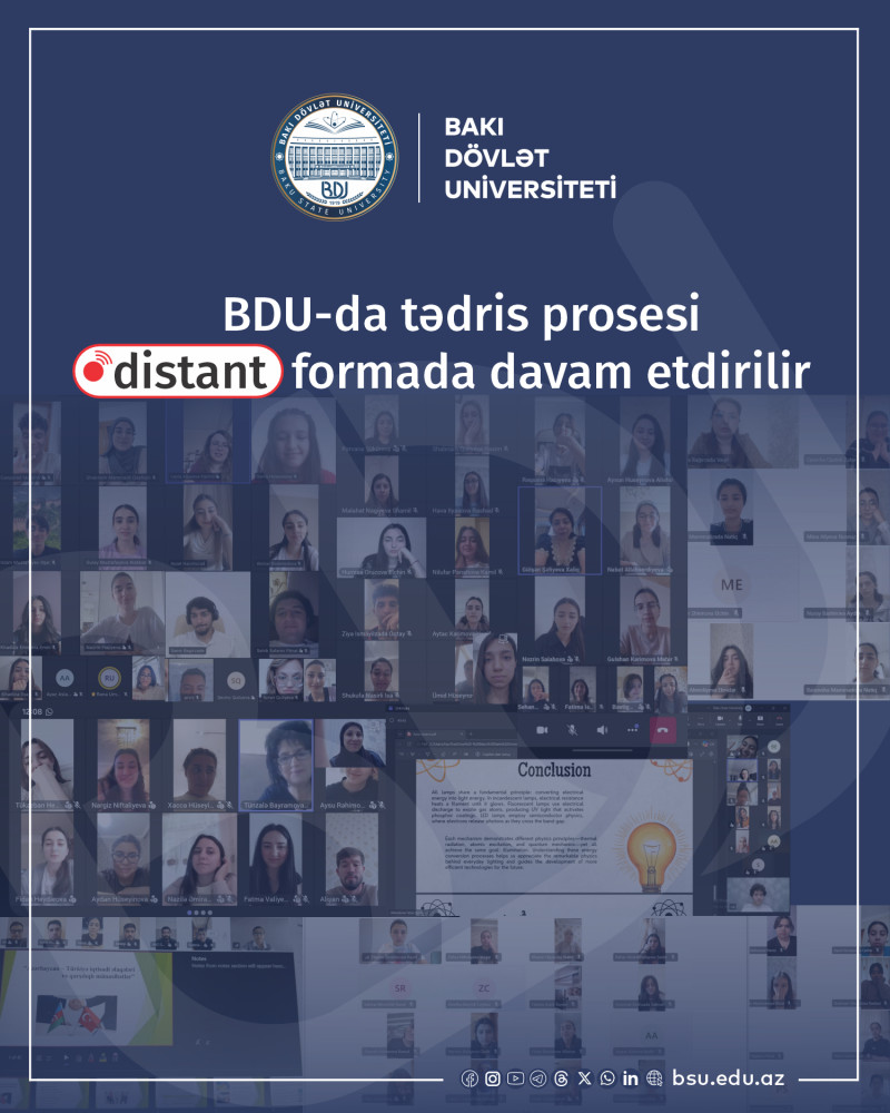 BDU-da tədris prosesi distant formada davam etdirilir