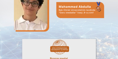 BDU-nun nəzdində “Gənc istedadlar” liseyinin şagirdi beynəlxalq olimpiadada bürünc medal qazanıb