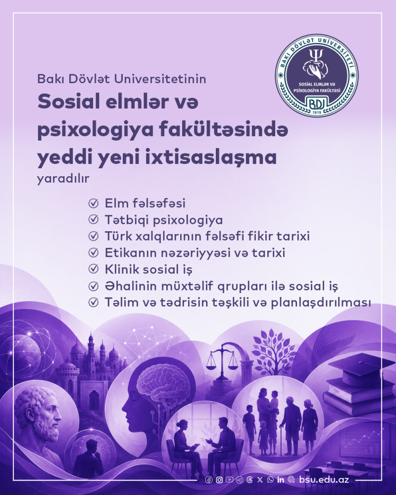 BDU-nun Sosial elmlər və psixologiya fakültəsində yeddi yeni ixtisaslaşma yaradılır