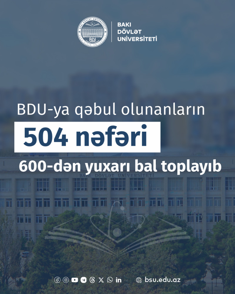 BDU-ya qəbul olunanların 504 nəfəri 600-dən yuxarı bal toplayıb