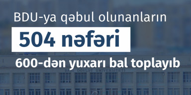 BDU-ya qəbul olunanların 504 nəfəri 600-dən yuxarı bal toplayıb