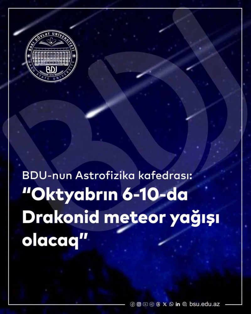 Astrofizika kafedrası: “Oktyabrın 6-10-da Drakonid meteor yağışı olacaq”