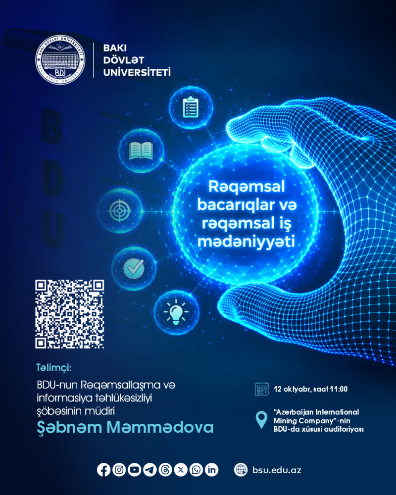 BDU əməkdaşları üçün “Rəqəmsal bacarıqlar və müasir rəqəmsal iş mədəniyyəti” mövzusunda təlim keçiriləcək